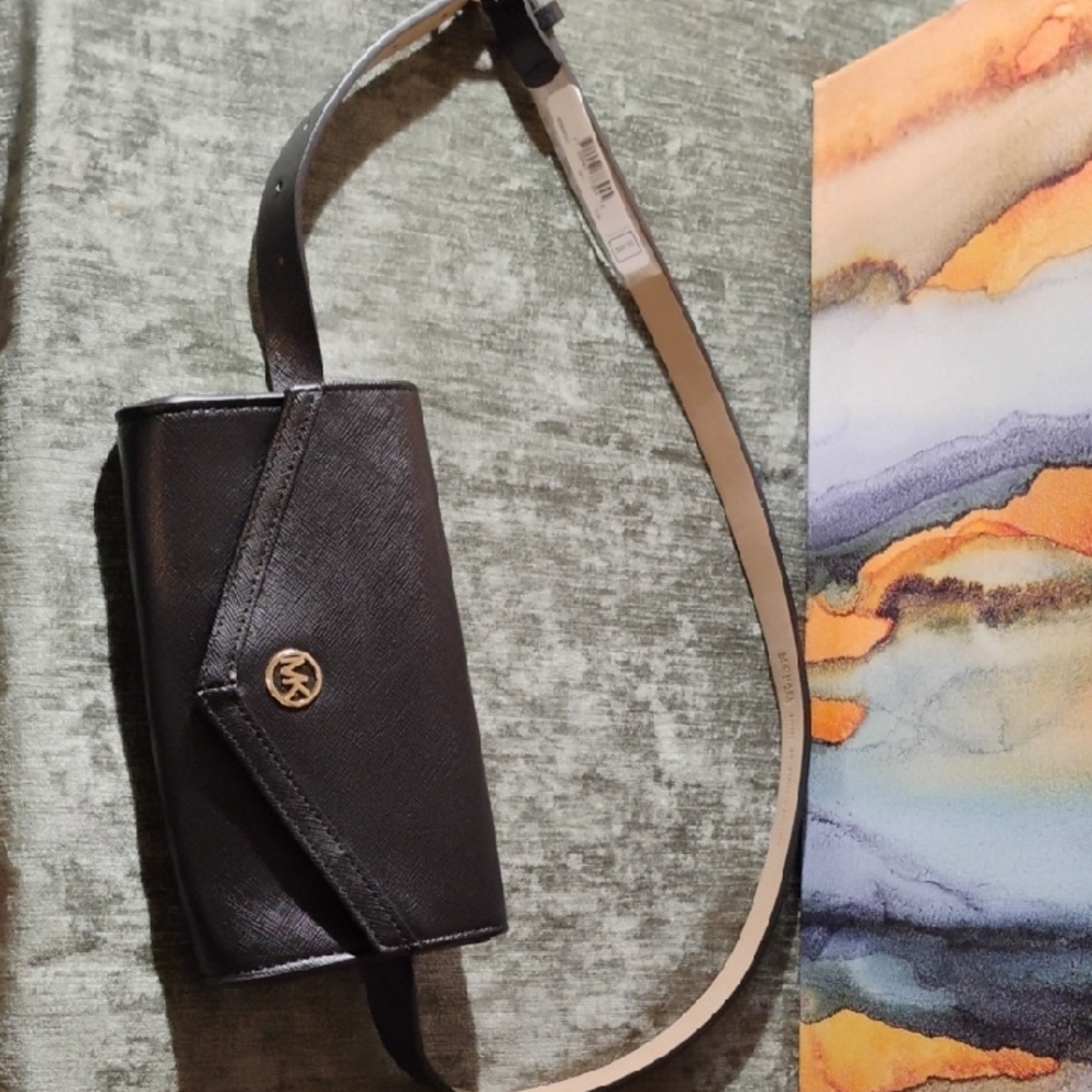 Black Crossbody Bag with Gold Logo